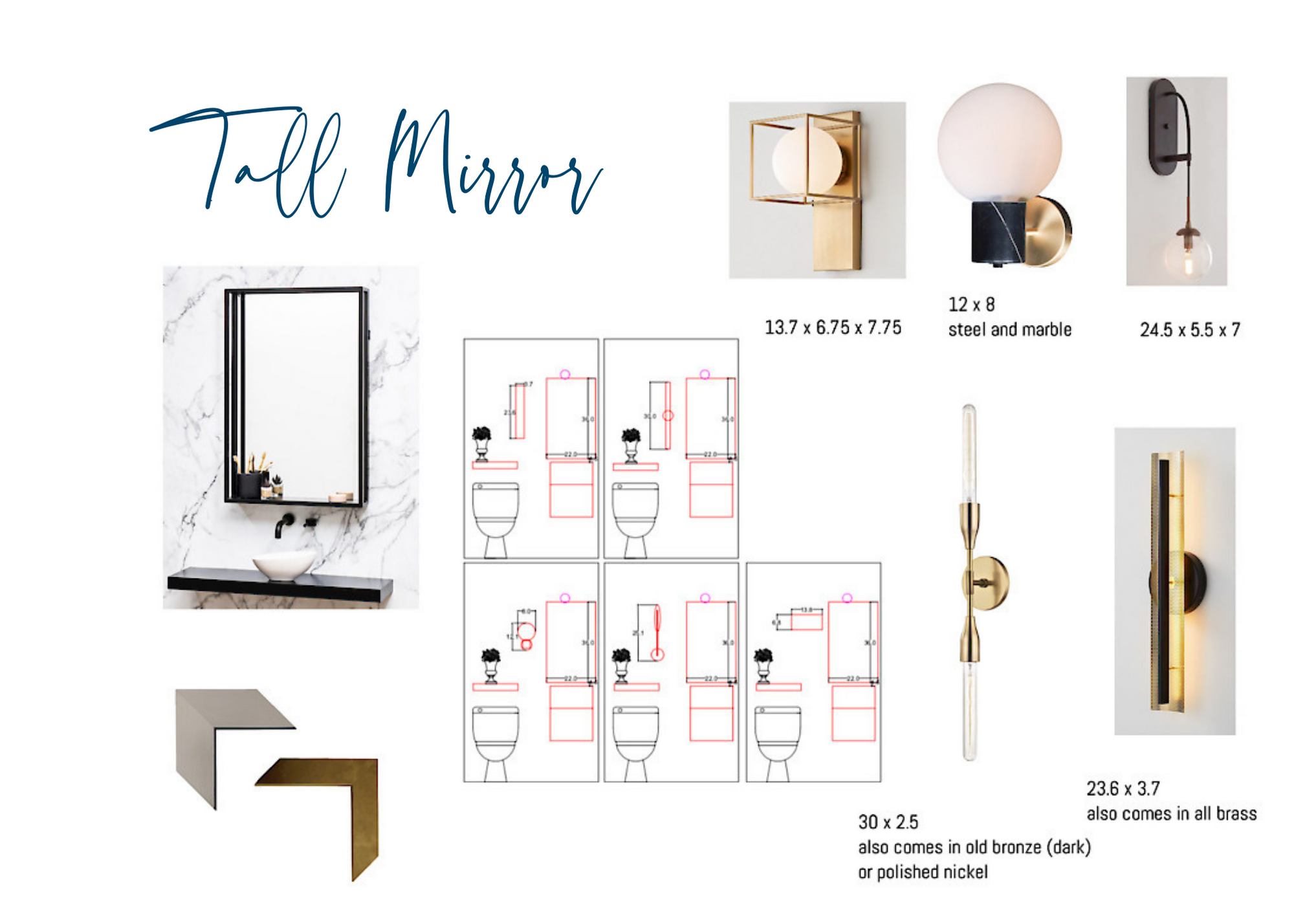 Tall mirror option for customized powder room