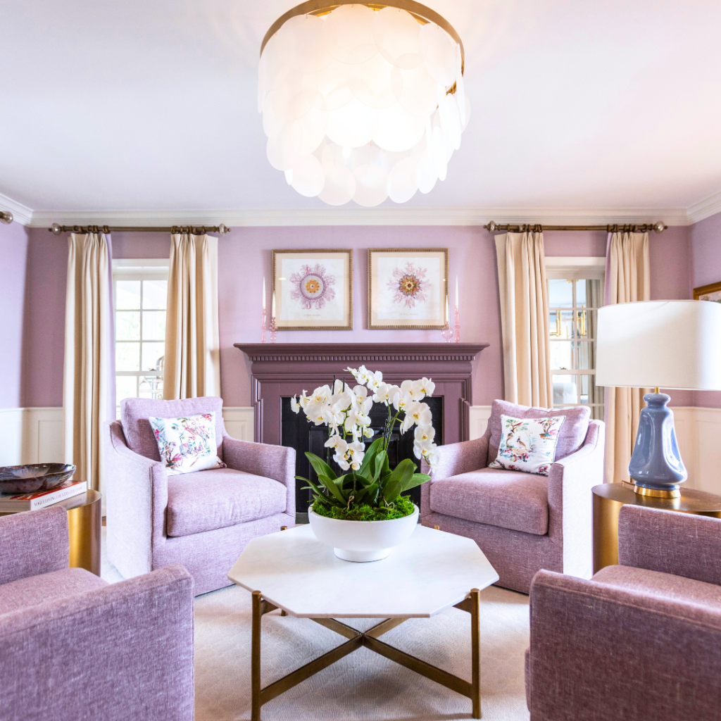 Designed by Jackie Barnes Design in Cincinnati, Ohio using a monochromatic lavender color palette.