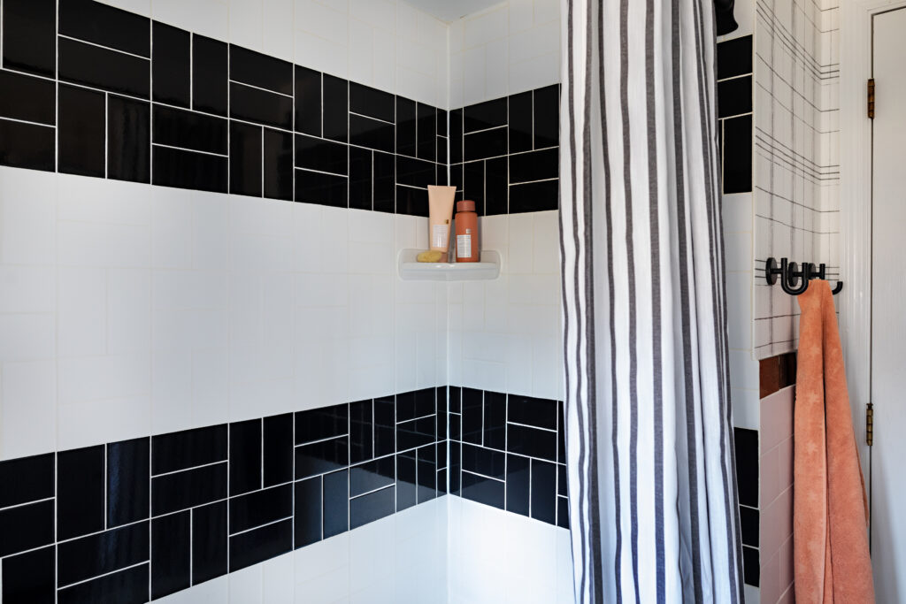 black and white tile shower
